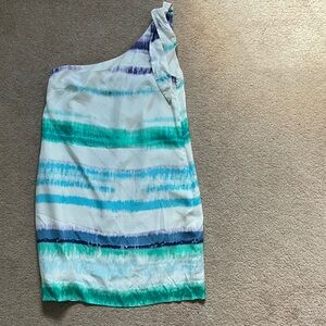 Banana Republic One-Shoulder Watercolor Stripe Dress in Lavender & Aqua silk